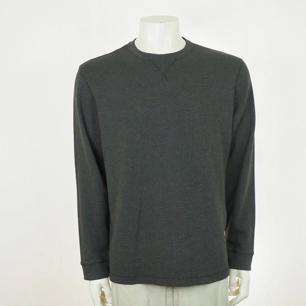 Eddie Bauer Thermal Tee Shirt Mens Large Heather Dark Gray Waffle Cotton Blend